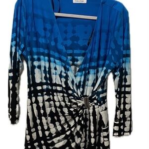 Calvin Klein Blue and Black Patterned Blouse